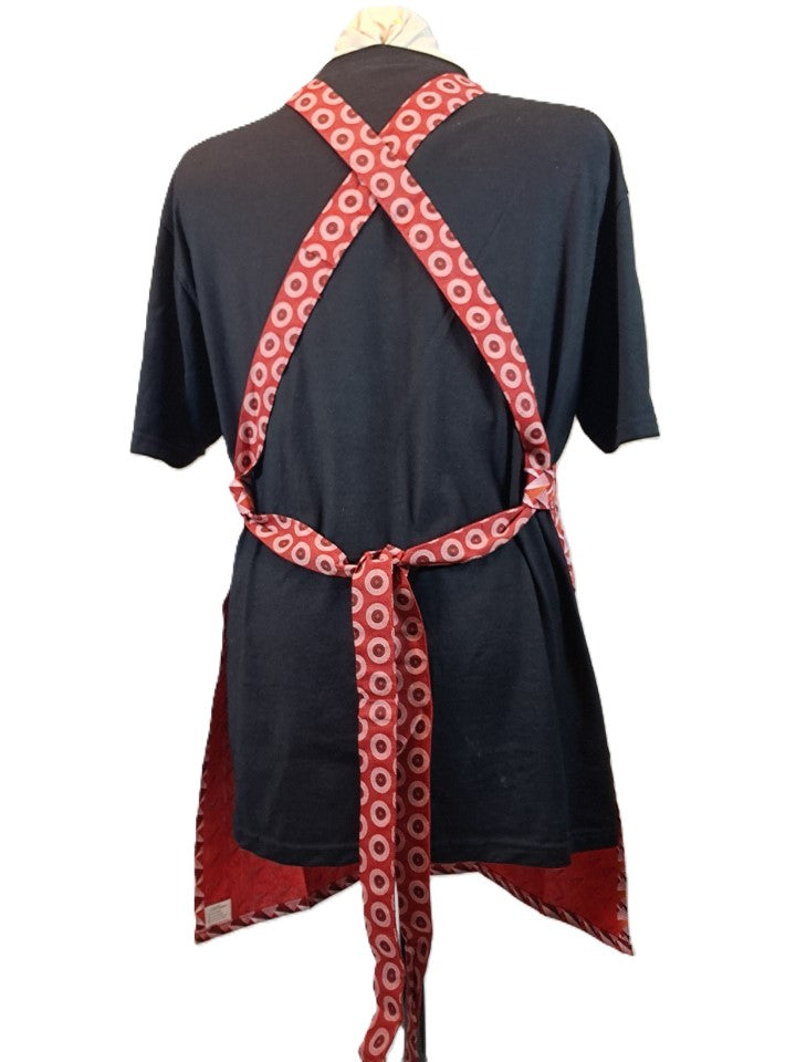 Red Cotton Shwe Shwe Apron - Triangle & Trio Circle African Print
