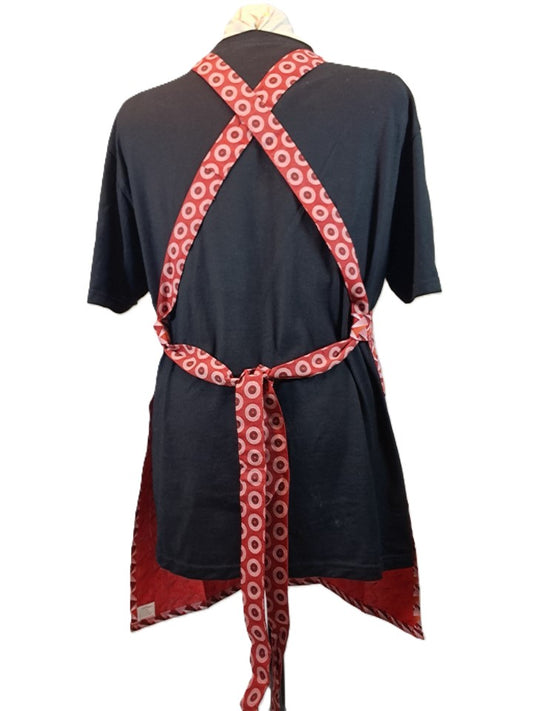 Red Cotton Shwe Shwe Apron - Triangle & Trio Circle African Print
