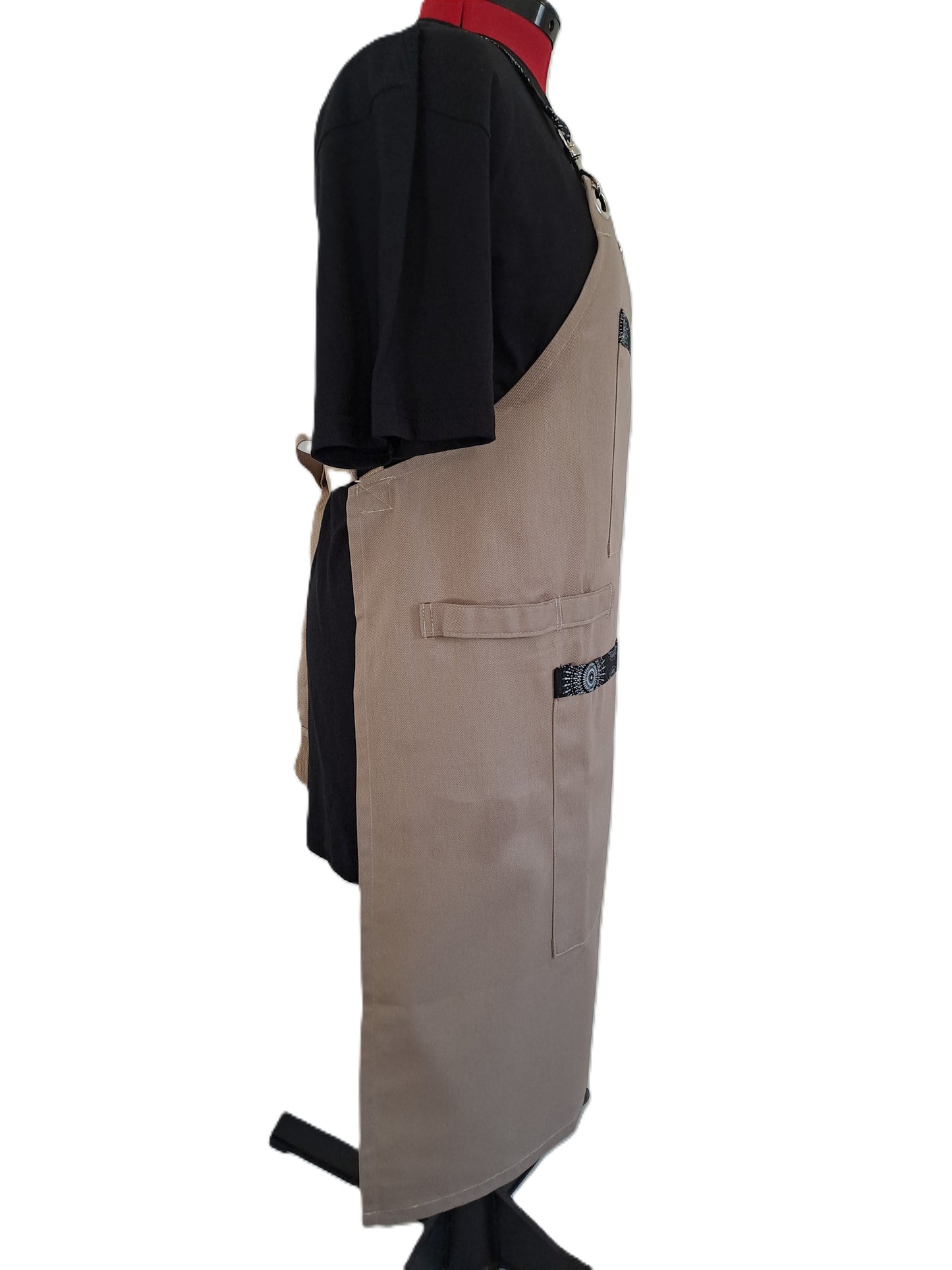 Beige Denim Shwe Shwe Apron - Traditional African Print