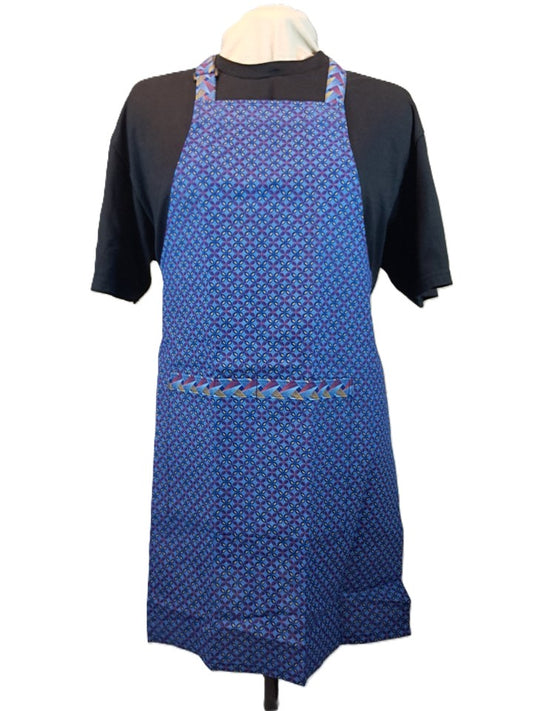 Blue Cotton Shwe Shwe Apron - Flower & Triangle African Print