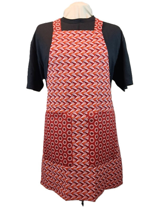 Red Cotton Shwe Shwe Apron - Triangle & Trio Circle African Print