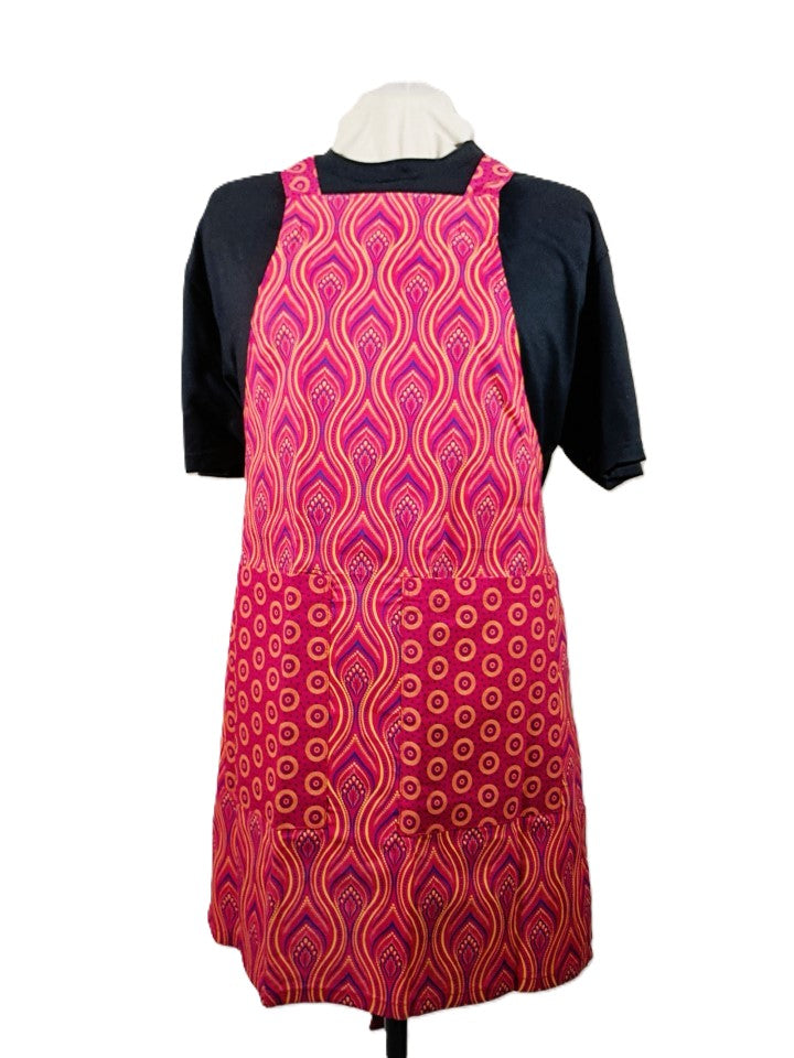 Magenta Cotton Shwe Shwe Apron- Flower & Trio Circle African Print