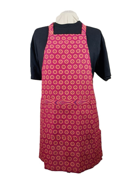 Magenta Cotton Shwe Shwe Apron - Trio Circle & Flower African Print