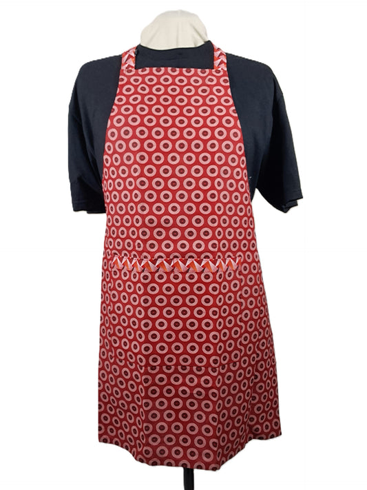 Red Cotton Shwe Shwe Apron - Trio Circle & Triangle African Print