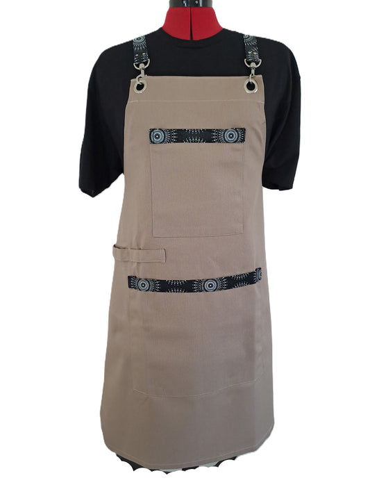 Beige Denim Shwe Shwe Apron - Traditional African Print