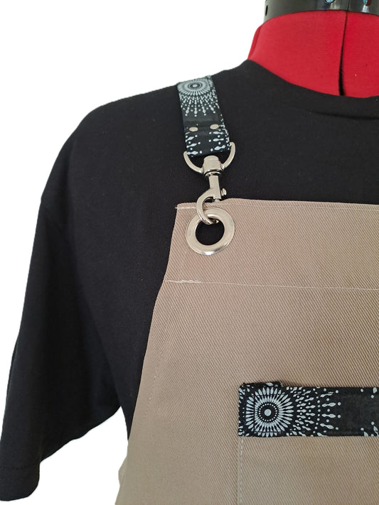 Beige Denim Shwe Shwe Apron - Traditional African Print