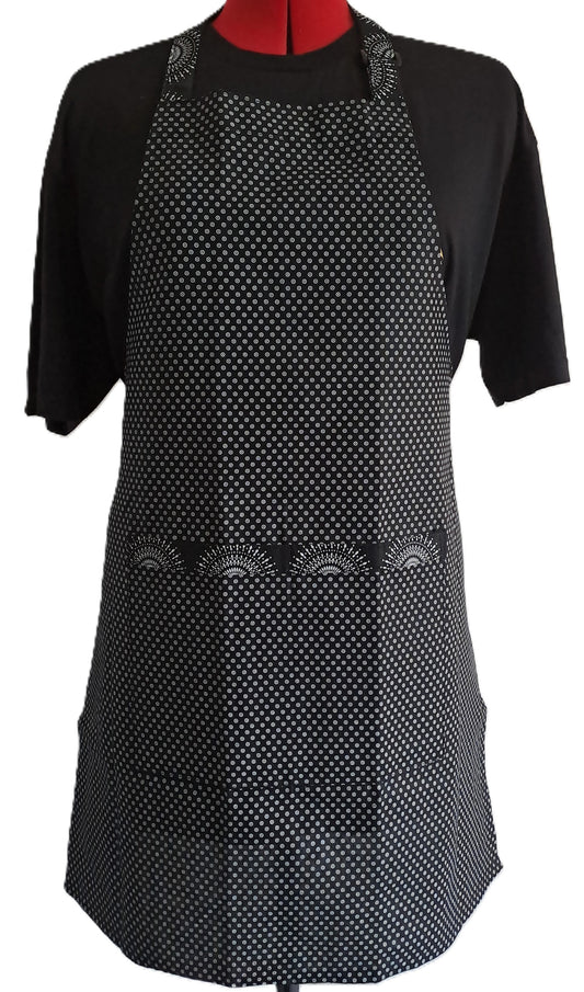 Black Cotton Shwe Shwe Apron - Dotty & Big Spiral African Print