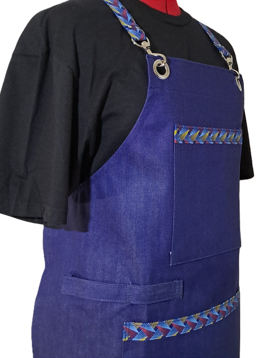 Blue Denim Shwe Shwe Apron - Traditional African Print